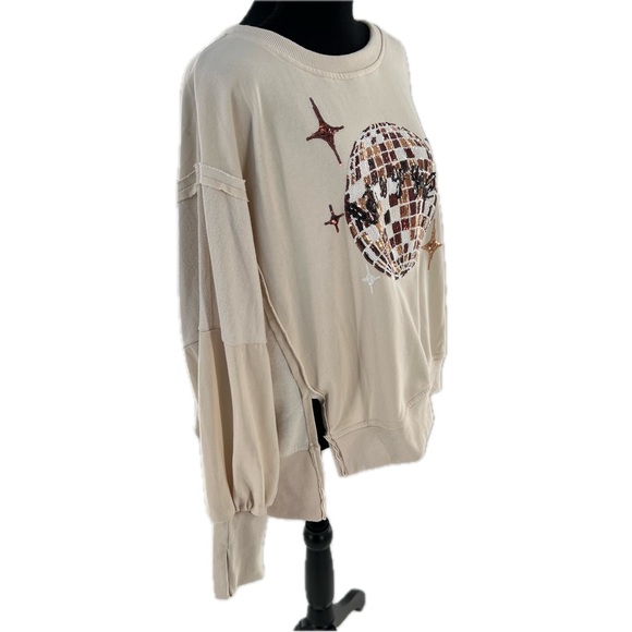 Fantastic Fawn Sequin Disco Ball Dolman Sleeve Sweatshirt Size Medium Oversized - Picture 5 of 17